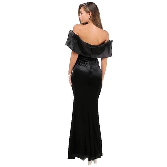 Lulus Black Velvet Off-The-Shoulder Coveted Luxury Maxi Dress Size M - Picture 9 of 10